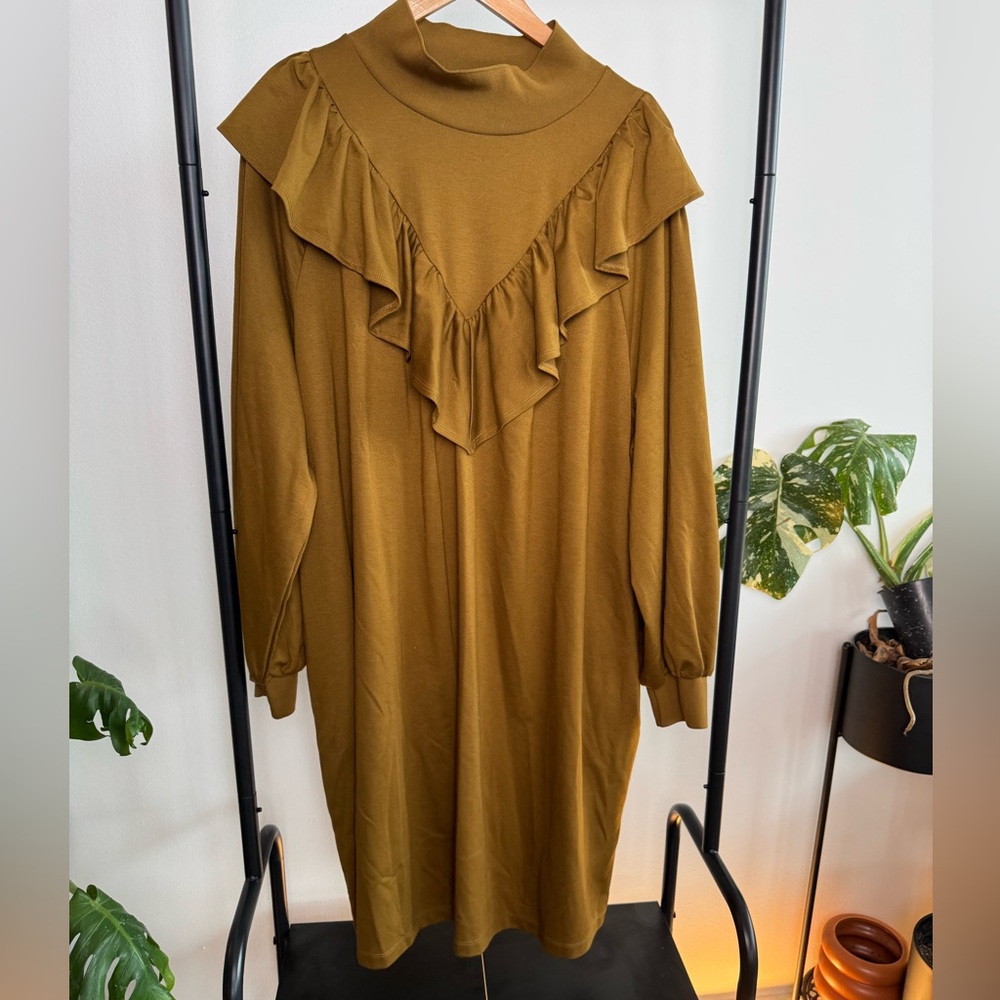 Elegant Mustard Ruffle Dress
